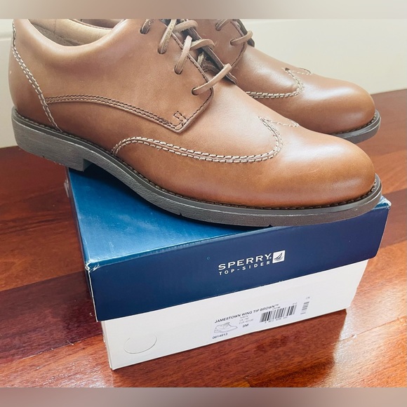 NWB Men SPERRY TOPSIDER Oxford Leather JAMESTOWN WING TIP BROWN Dress Shoes 8M - Picture 6 of 16